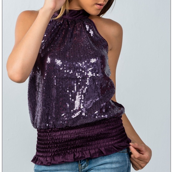 Purple Sequins Halter Neck Top⬇️⬇️⬇️ - Picture 3 of 3